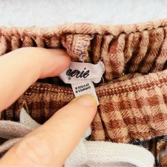 Aerie Plaid Brown Joggers, Size M - Picture 5 of 5